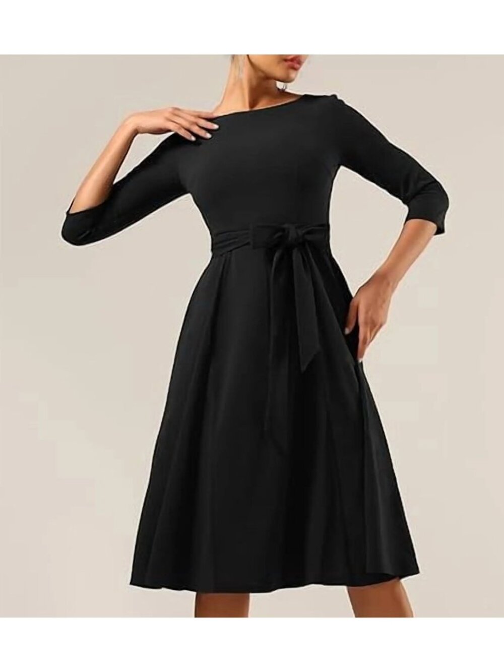 Black Ponte Knit Pleated Midi Dress Attached Tie Pockets Size XL Fall Winter